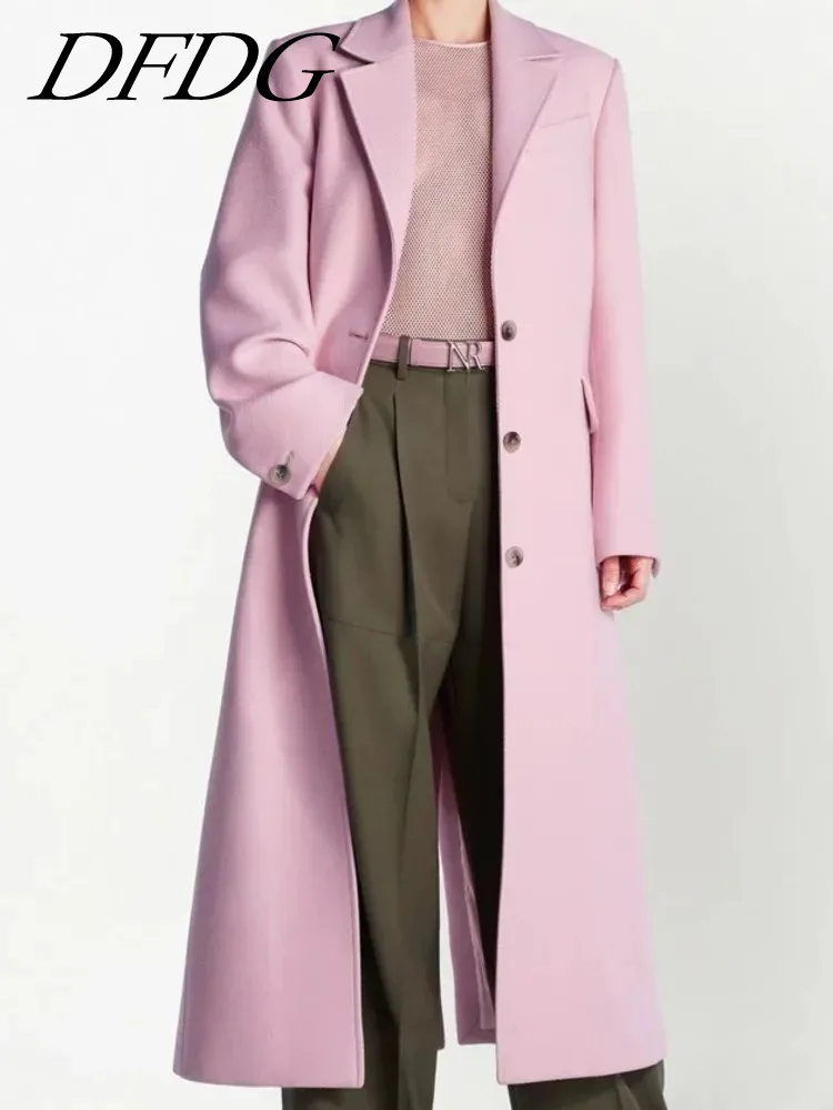 

JNMC Minimalist temperament suit collar single breasted knee length coat jacket for women 2024 autumn/winter new model