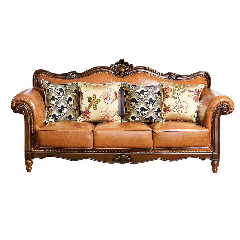 

Solid wood sofa top layer reddish-brown oak three-person furniture