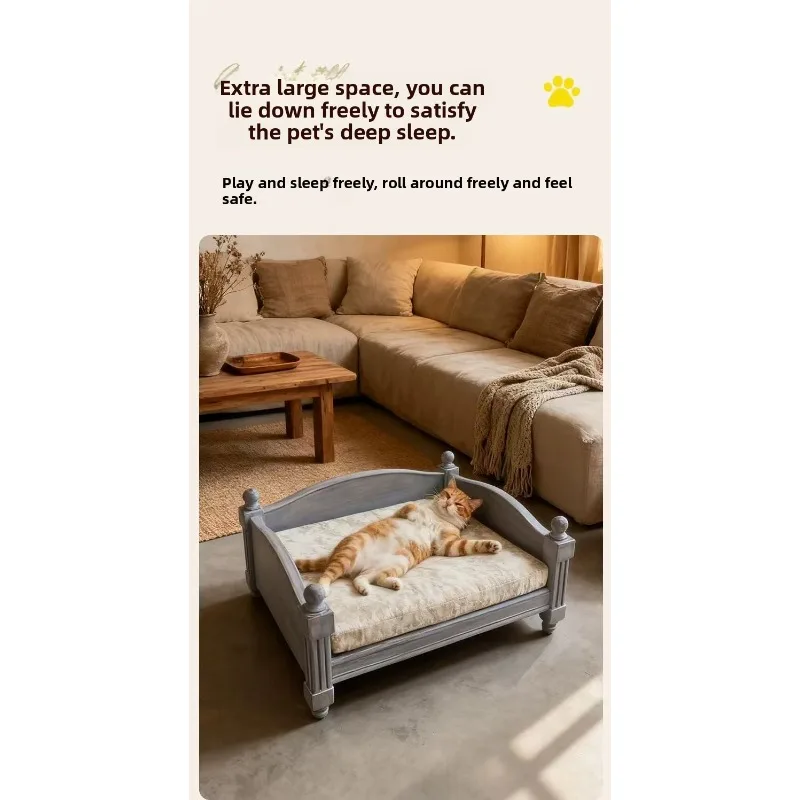 American Style Solid Wood Pet Bed, Luxury Dog & Cat Bed for Small Medium Breeds | Premium Pet Furniture & Animal Care Equipment