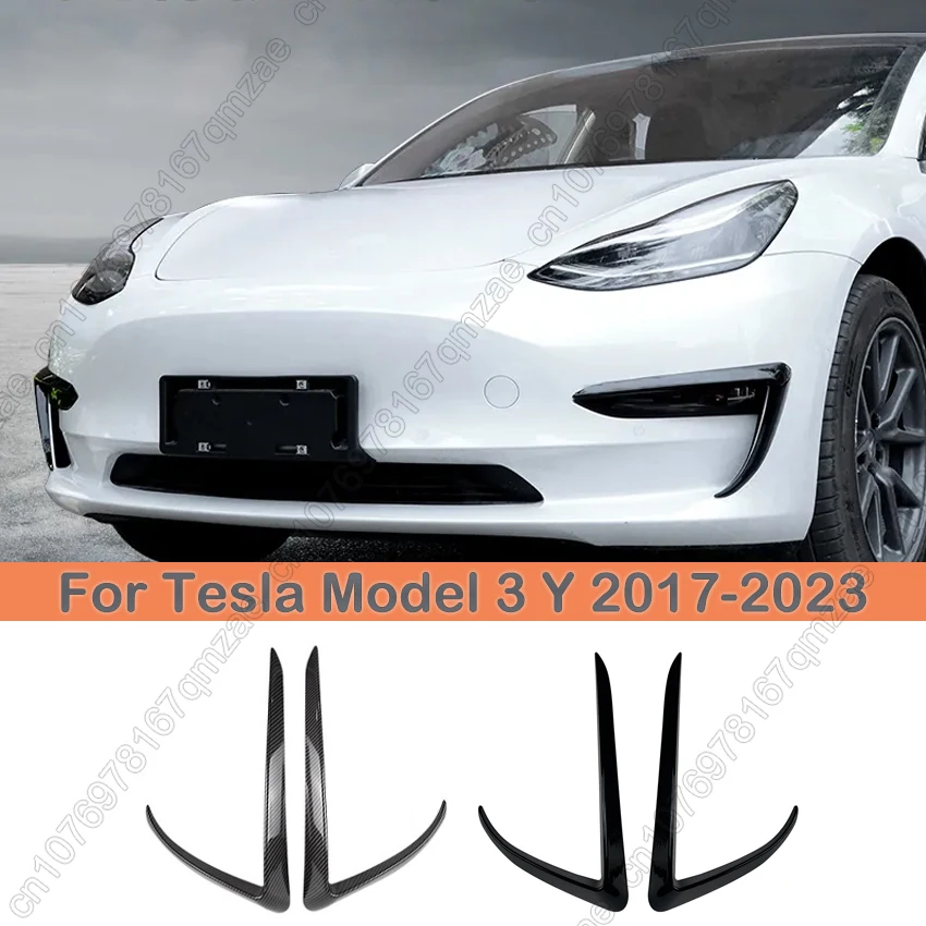 For Tesla Model 3 Y 2017 2018 2019-2023 Glossy Black Carbon Look Car Front Bumper Fog Light Frame Spoiler Decoration Body Kit