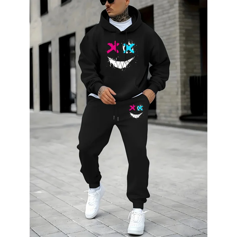

1 CountsMen'S Trendy New Casual Hooded Sweatshirt And Sweatpants Set With Fleece Lining Sports Suit