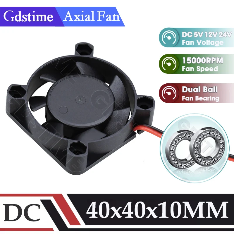 Gdstime 4010 Fan 24V 12V 5V USB Fan 40x40x10MM Dual Ball Bearing Cooling Fan 40MM Mini Fan 4CM Cooler W/ 3D Printer Part Cooling