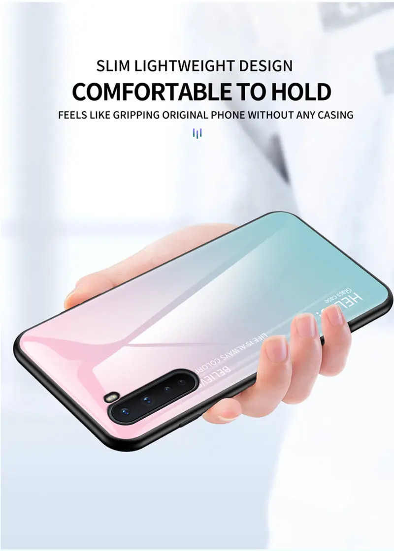 OnePlus Nord AC2001 AC2003 Case Gradient Grain Tempered Glass Hard Back Cover for OnePlus 8 Nord AC2001 AC2003 Silicone Bumper