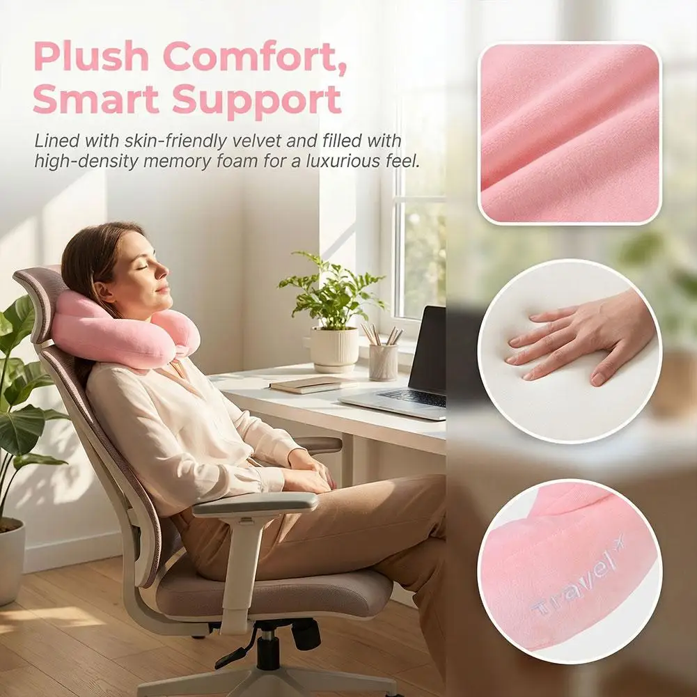 Travel Neck Pillow Memory Foam U-shaped Pillow Medium Soft U-shaped Neck Pillow for Travel and Office Noon Break Sleep Pillow