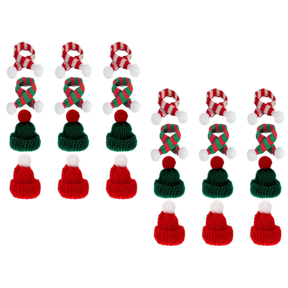 

24pcs Mini Beanie Xmas Decorations Christmas Hats Scarves 23cm Red White Green Knit DIY Craft Supplies Bottle Covers
