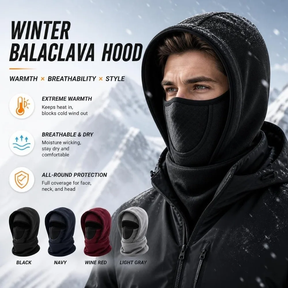 New Fleece Lining Winter Balaclava Hat Thermal Insulation Windproof Full Face Neck Cover Coldproof Breathable Face Neck Warmer