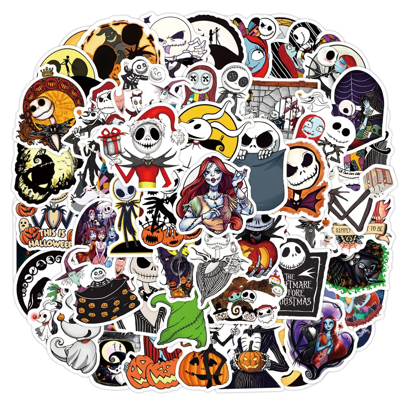 60 Stück Halloween Cartoon The Nightmare Before Christmas Dekorations-Handbuch Schreibwaren Tasse Computer Wasserdichte Aufkleber – Detail 15