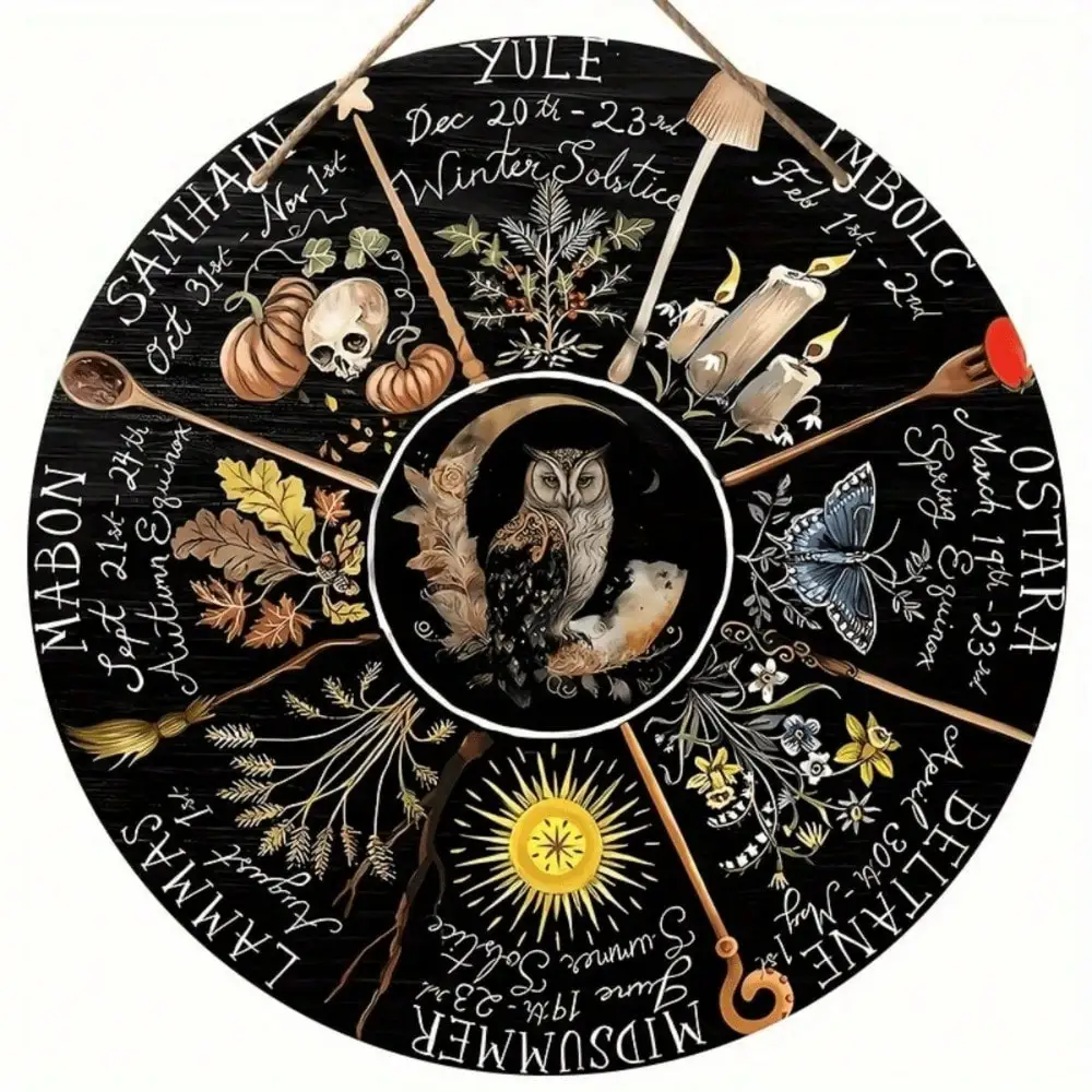 Wheel of the Year Calendar - Unique Wicca Wall Art Featuring Moon Phases & Seasonal Celebrations