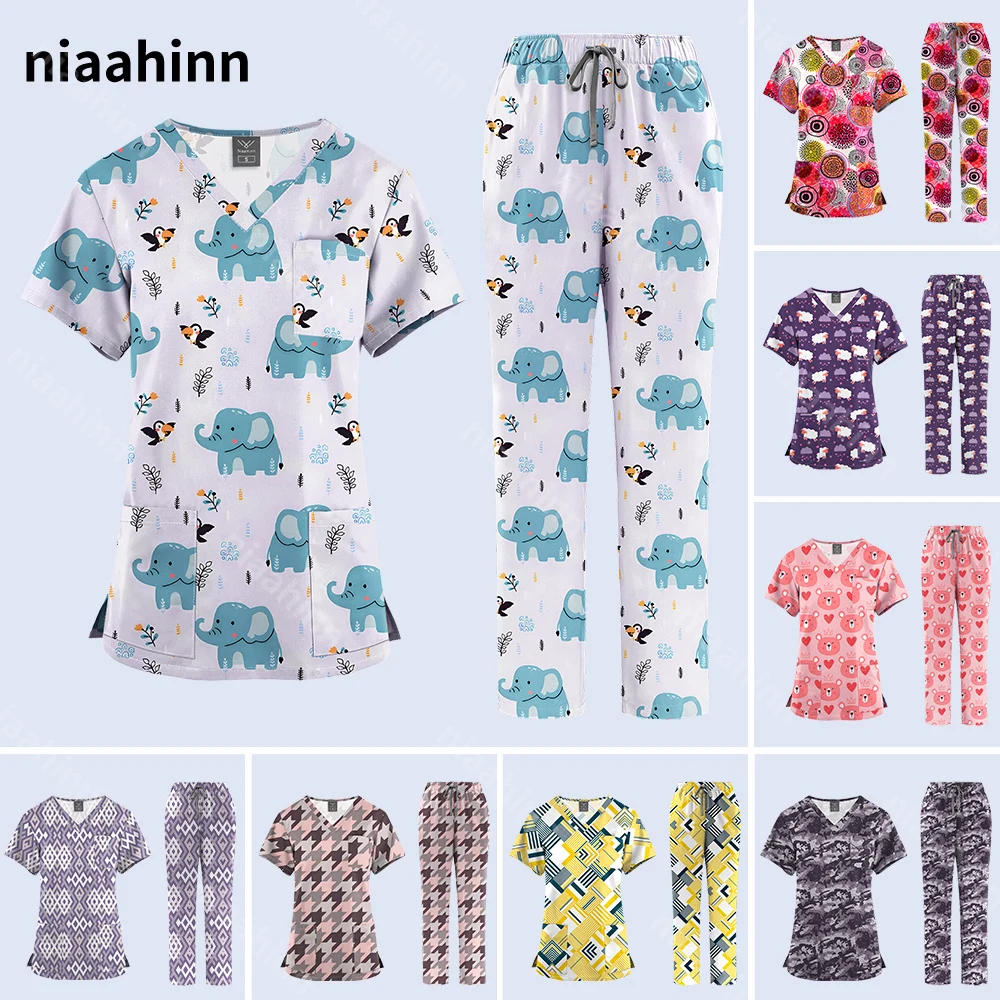 

Pet Veterinary Nurse Work Clothes Sets Hospital Doctor Nursing Scrubs Set Beauty Salon Work Set Short Sleeved Dentist Scrub Suit