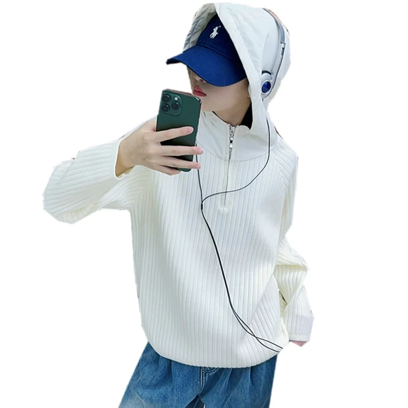 

Novelty Female Child Hooded Sweaters With Zipper For Girls 2025 New Items Kids Pullover Knit Clothes Hoodies Sweaters Knitwear