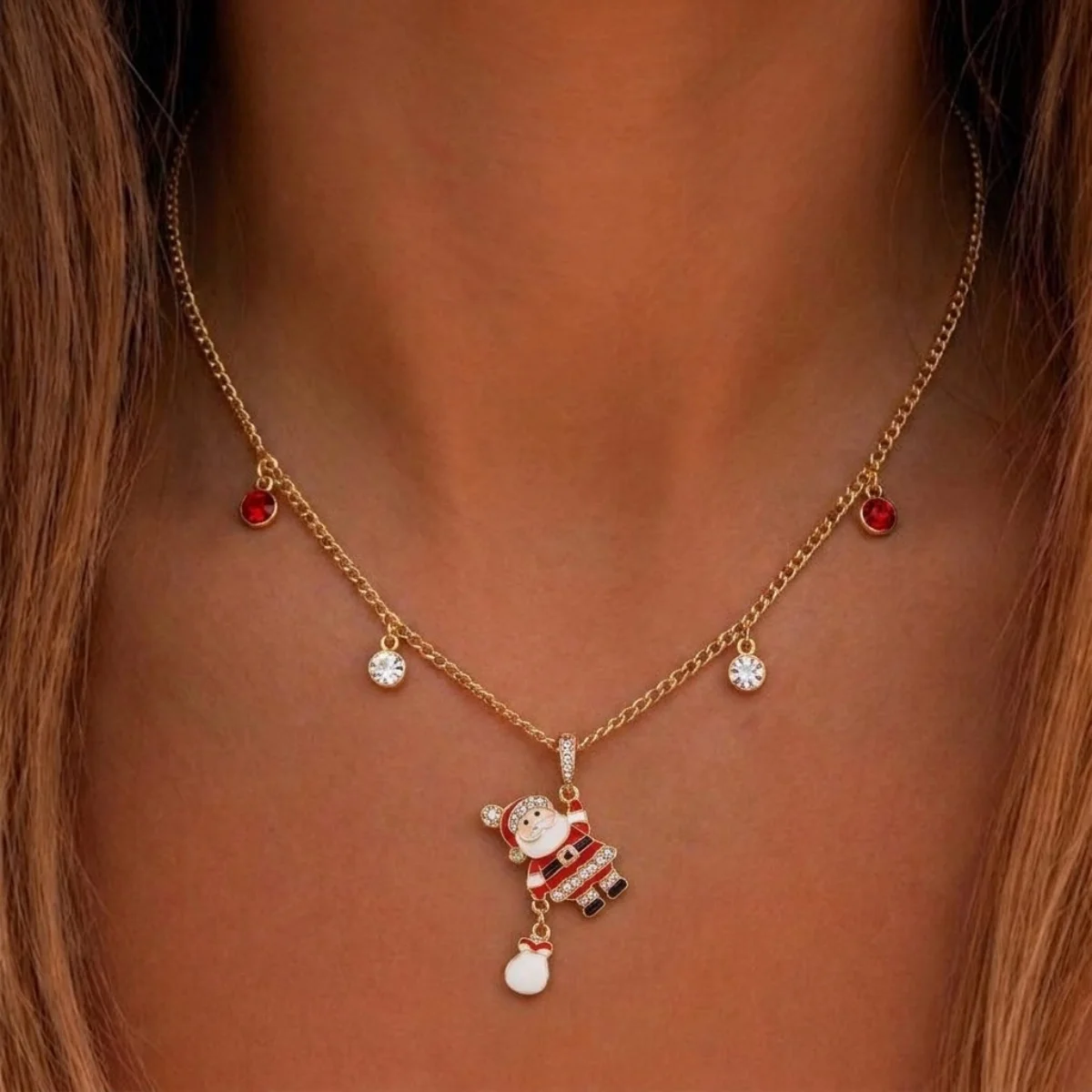 Weihnachts-Kletter-Santa-Weihnachtsmann-Geschenkbox-Anhänger-Halskette für Damen und Herren, Emaille-Santa-Weihnachtsmann-Teeservice-Choker, Neujahrsgeschenk-Schmuck – Detail 8