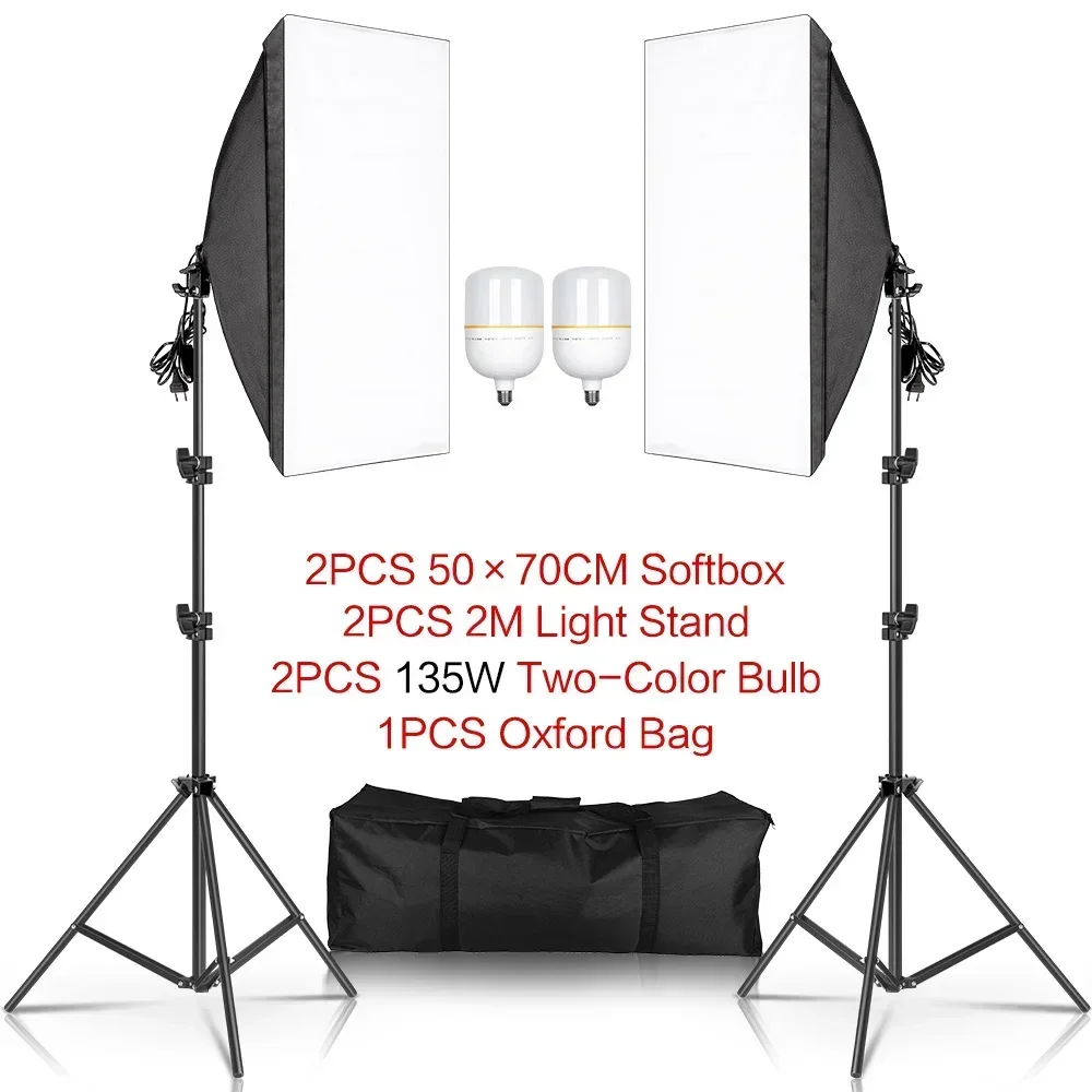 SH 1-3 Stück Fotografie 50x70CM Softbox Beleuchtungssets Professionelles Lichtsystem mit E27 Fotografischen Glühbirnen Fotostudio
