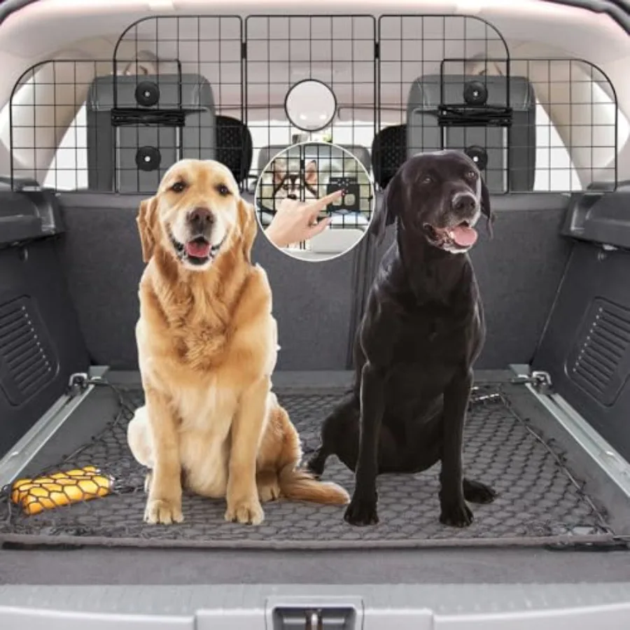 2025 Upgraded Dog Car Barriers for SUV with HumanPets Interaction Window 36.5 to 60 Adjustable HeavyDuty Wire Mesh Dog Car Barr