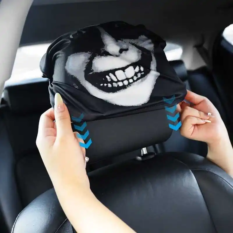 2pcs Skull Print Car Headrest Covers Elastic Fit Lightweight Washable Stylish Interior Decor Headrest Covers