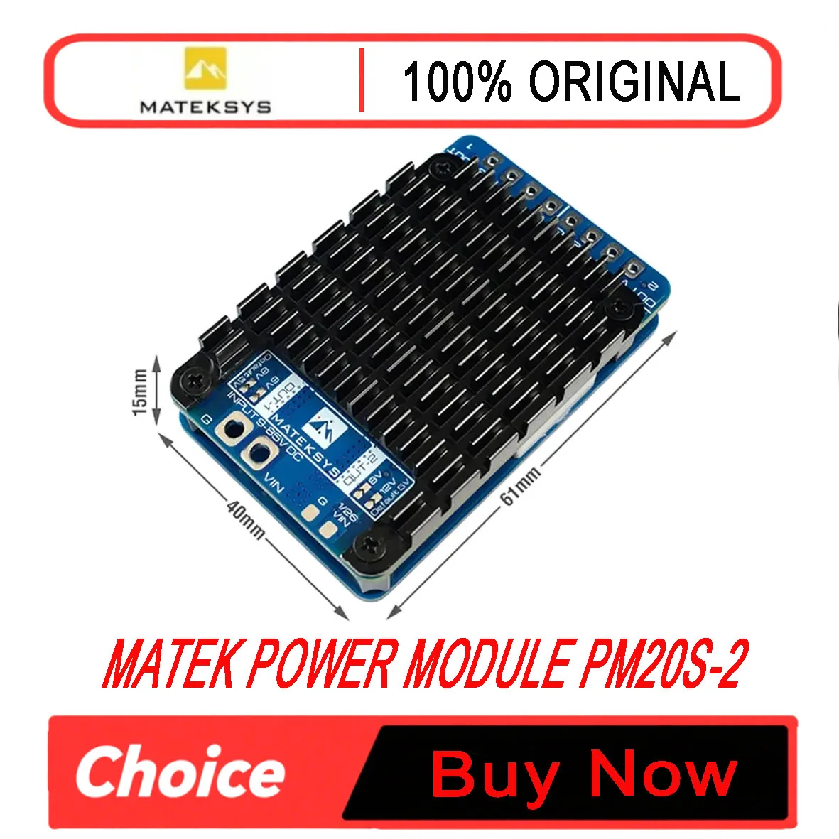 Matek PM20S-2 Power Module, 9-85V Input Dual Step-Down Regulators 5.3-12.2V 15A, 1K:25K Divider for FPV Drone