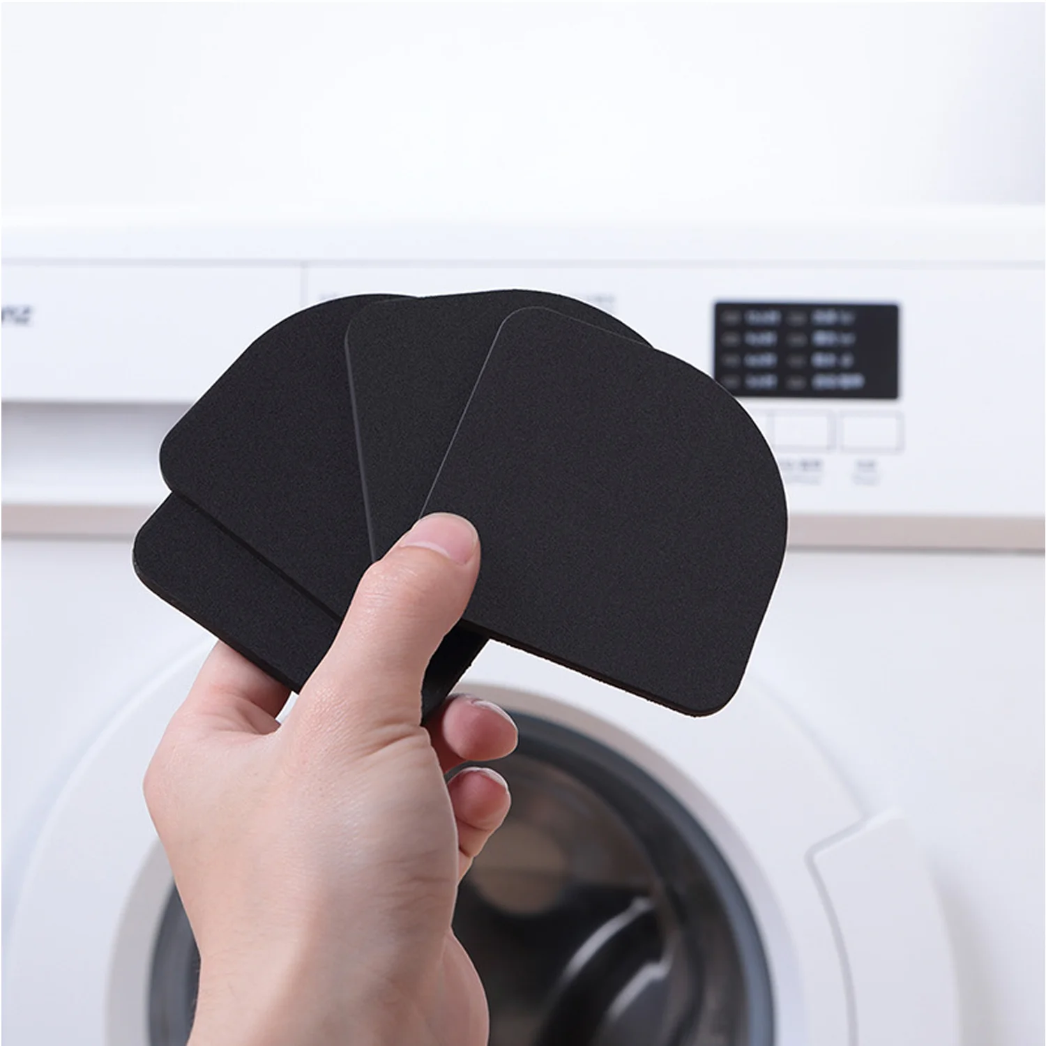 4-częściowa wielofunkcyjna podkładka amortyzująca w kształcie wachlarza do pralki o cichych, amortyzujących i antypoślizgowych właściwościach