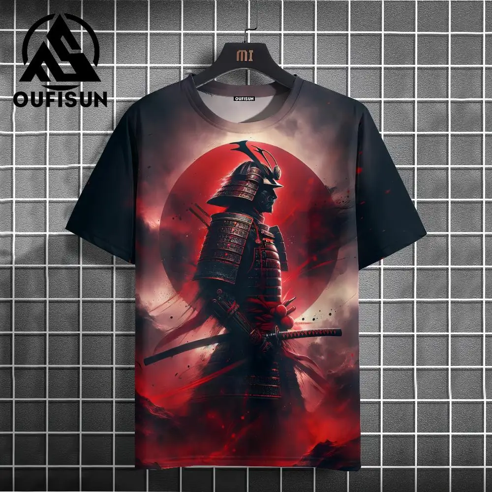 Summer Men's T-Shirt Japanese Samurai Print Casual O-Neck Short Sleeve 3d T-Shirts Street Cool Tops Oversized Male Clothing