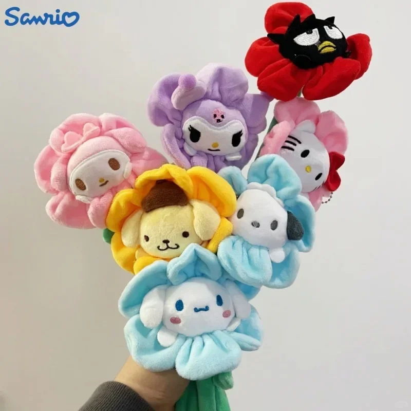 Kawaii Hello Kitty Sanrio Cartoon Sunflower Doll Bouquet Cinnamoroll Cute Anime Curtain Buckle Binding Decorate Toys Gift