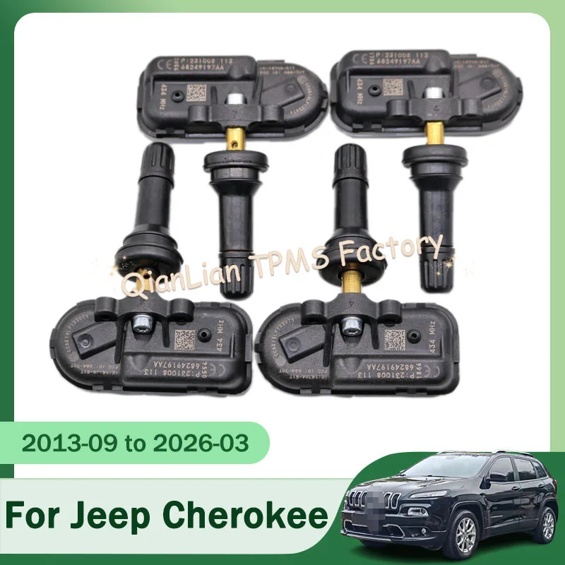 

For Jeep Cherokee 2013-09 to 2026-03 TPMS Tire Sensor 68249197AA 4pcs 434MHz Tyre Pressure Sensor