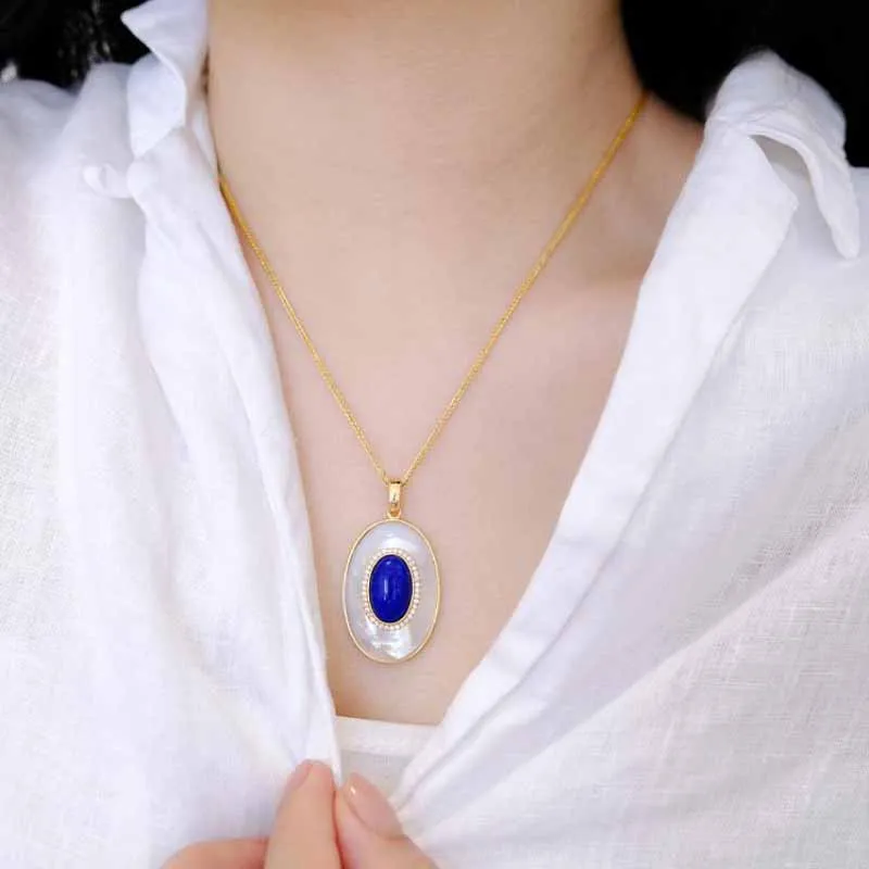 Designer new artificial fritillary lapis lazuli necklace vintage pearl earrings for women high quality silver jewelry sets - Image 6