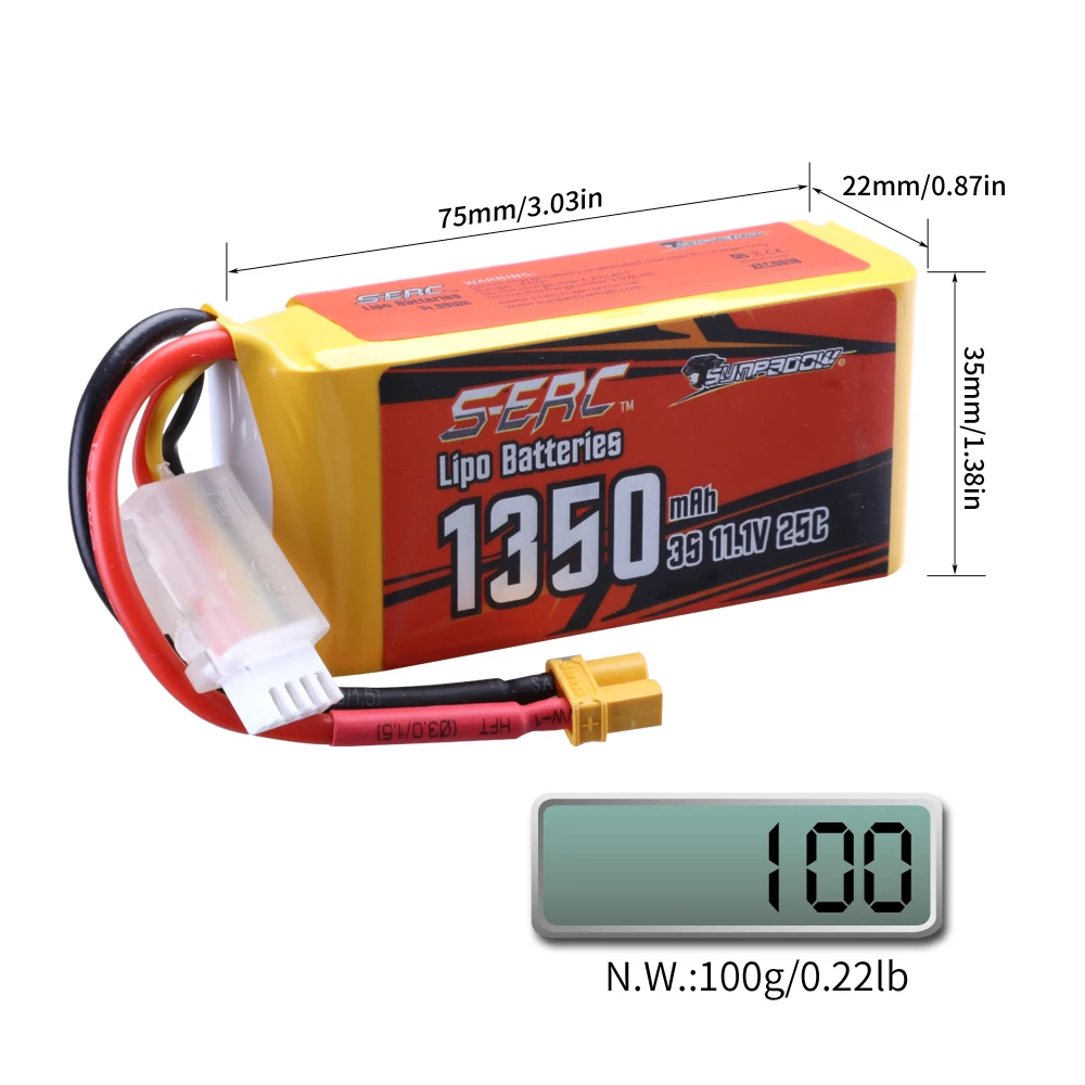 Sunpadow 3S 1350mAh RC Lipo Batteria per 11.V 25C XT30 Spina Soft Pack con Rcing Aereo Quadcopter Elicottero Drone Barca FPV