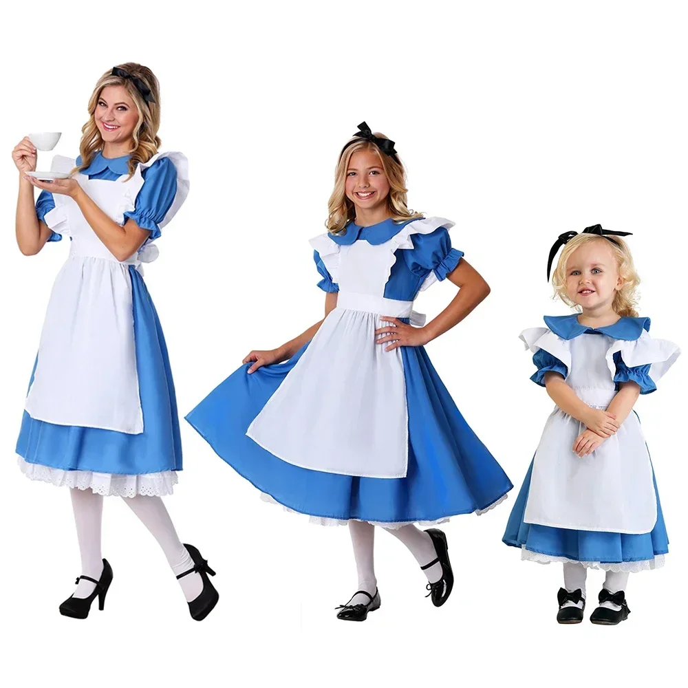 

Alice Cosplay Costume Wonderland Cos Suit Lolita Dress Maid Jumpsuit Fantasia Carnival Halloween Clothes For Kids Women Sexy