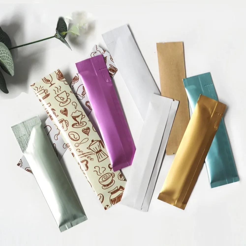 100pcs Long Strip Aluminum Foil Bag Disposable Heat Sealing Packaging Bag Liquid Powder Coffee Milk Cocoa Storage Sealing Pouch