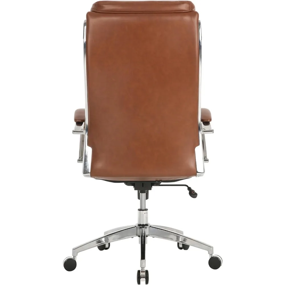 Modern Comfort Verismo Bonded Leather High-Back Executive Chair, Brown/Chrome, BIFMA Compliant