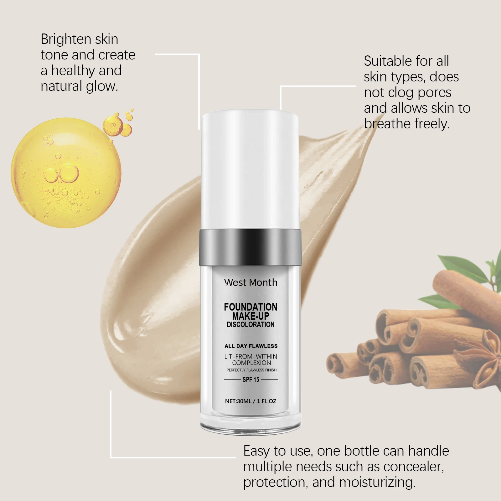 Temperature Adapting Foundation Long Lasting Waterproof Hydrating Color Changing Auto Skin Tone Matching Natural Coverage