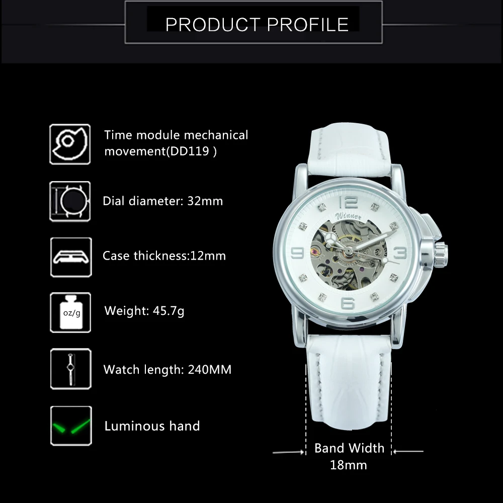 WINNER Classic Watch for Women Casual Elegant Skeleton Automatic Mechanical Ladies Watches Top Brand Luxury Leather Strap Wristwatches