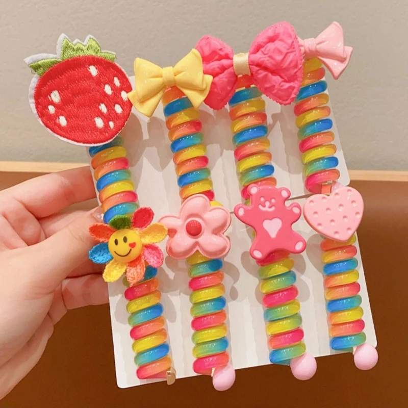 Elastic Hair Ties for Kids Cute Colorful Ponytail Holder Lovely Charm Hair Scrunchies with Adjustable Curly Design