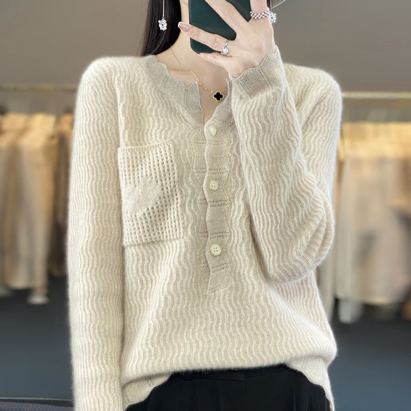 

100% Wool Fall/Winter 2024 New pullover Sweater Women's O-neck pullover Warm Bottom knit shirt top Merino wool