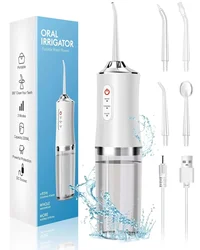 Oral Irrigator Portable Water Flosser, USB Rechargeable Water Jet Tooth Pick + 4 Jet Tip 3 Modes Waterproof Teeth Cleaner