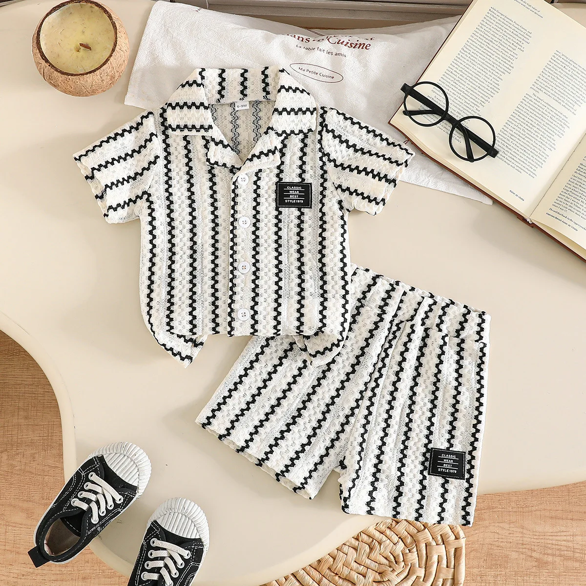 Infant Babys Boys Retro Outfits Bellbell Summer Striped Kids Boys T-shirts+shorts 2PCS Set Thin 6M-3Y Toddler Boys Shorts Suits