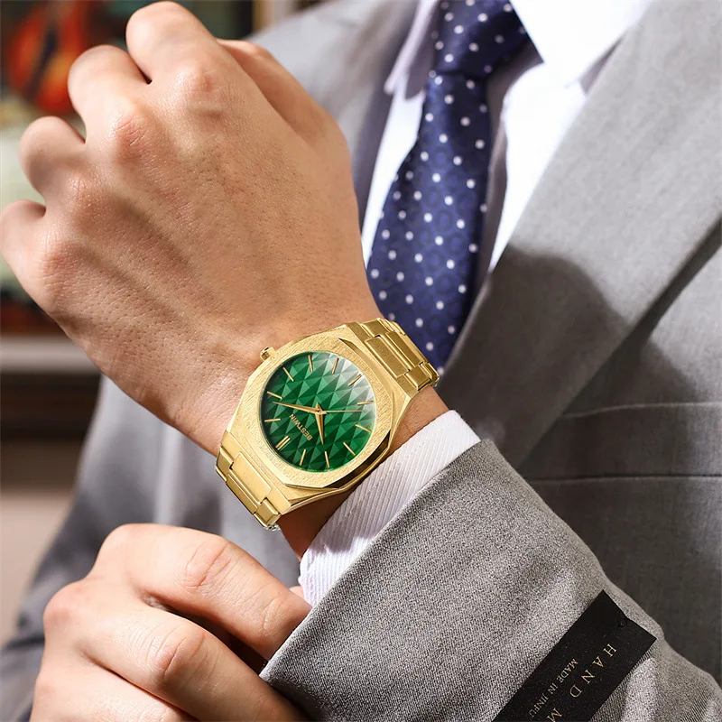 BESTWIN 983 التدرج شخصية موضة ساعة رجالي الفولاذ المقاوم للصدأ مقاوم للماء ساعات كوارتز للرجل Relojes Para Hombres