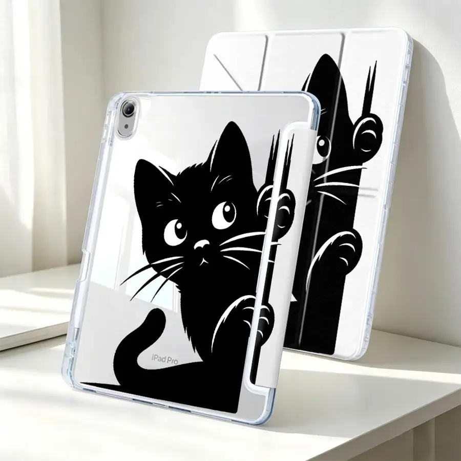With Pen Slot Cover Tablet Case For Samsung Galaxy Tab A9 Plus A8 S7 FE S9 Plus S8 S10 Lite A11 Cartoon Cat