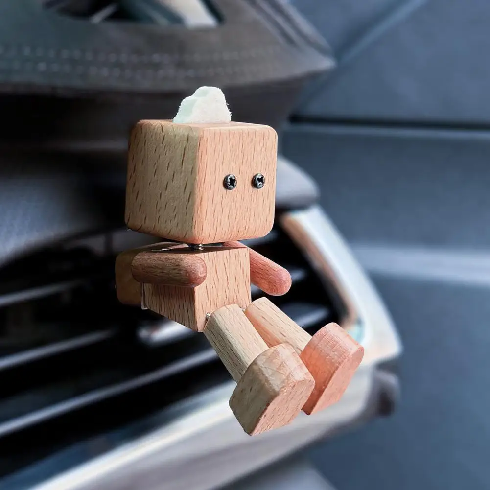 تمثال رجل خشبي مصنوع يدويًا مع أقدام متأرجحة، زخرفة عطرية للسيارة، قطعة فنية خشبية لتزيين لوحة القيادة التلقائية