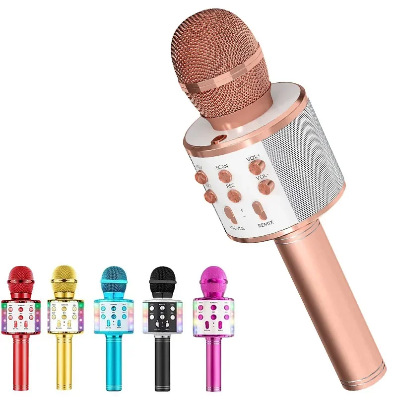 Karaoke Microphone for Kids Singing,5 in 1 Wireless Bluetooth Portable Handheld Mic Speaker Machine Player Recorder Home Gifts