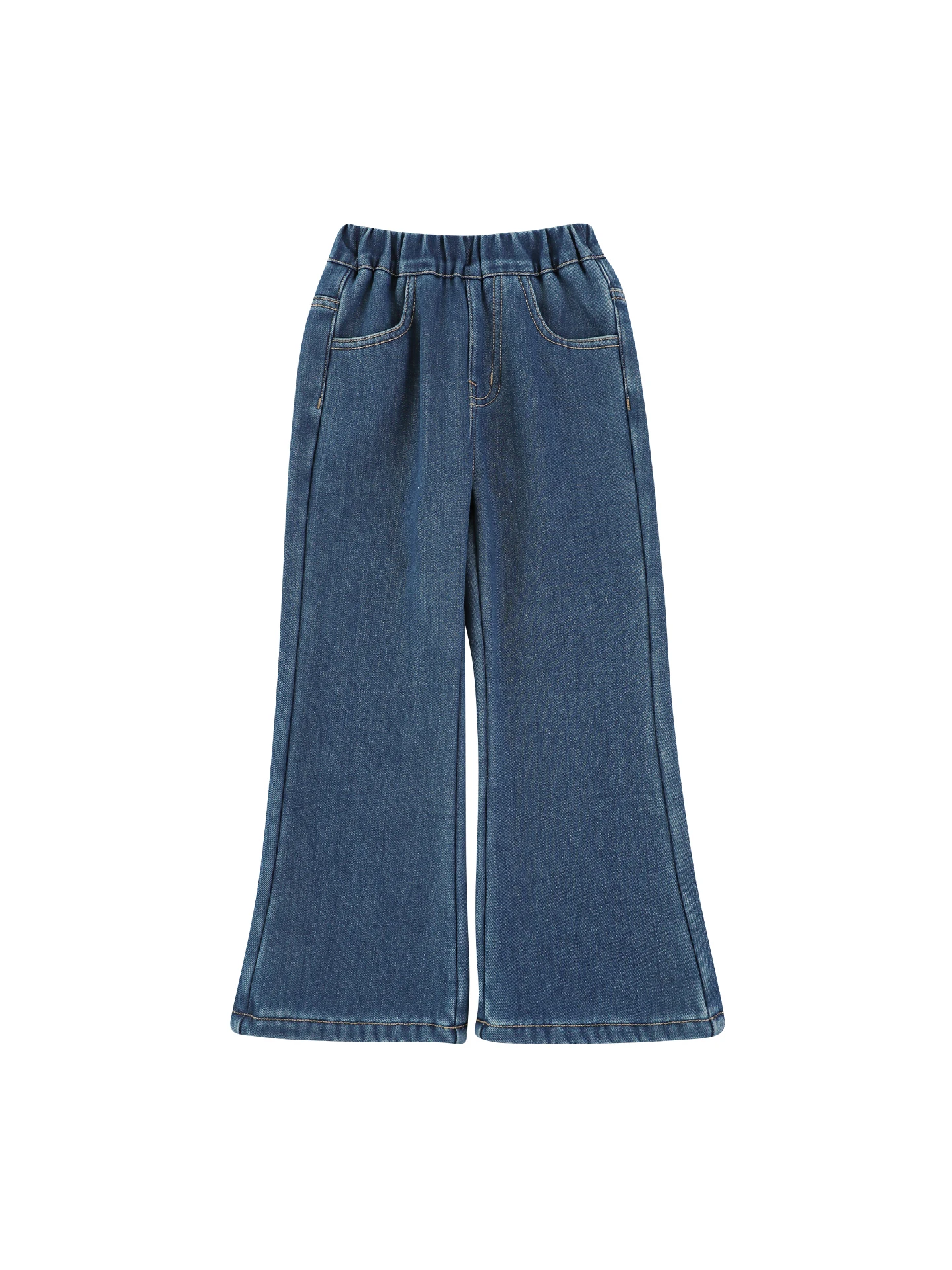Girls 2025 Vintage Denim Flare Pants Thermal Fleece Lined Colorfast Retro Bell Bottom Warm Trousers Kids 1-7 Years