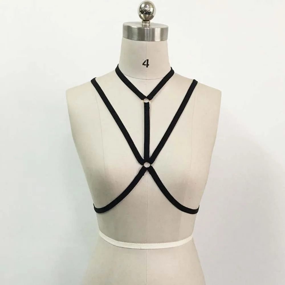 Pentagram Body Harness Lingerie Suspenders Belt Crop Women Elastic Cage Bra Strappy Harness Cage Bdsm Belt Metal Clubwear