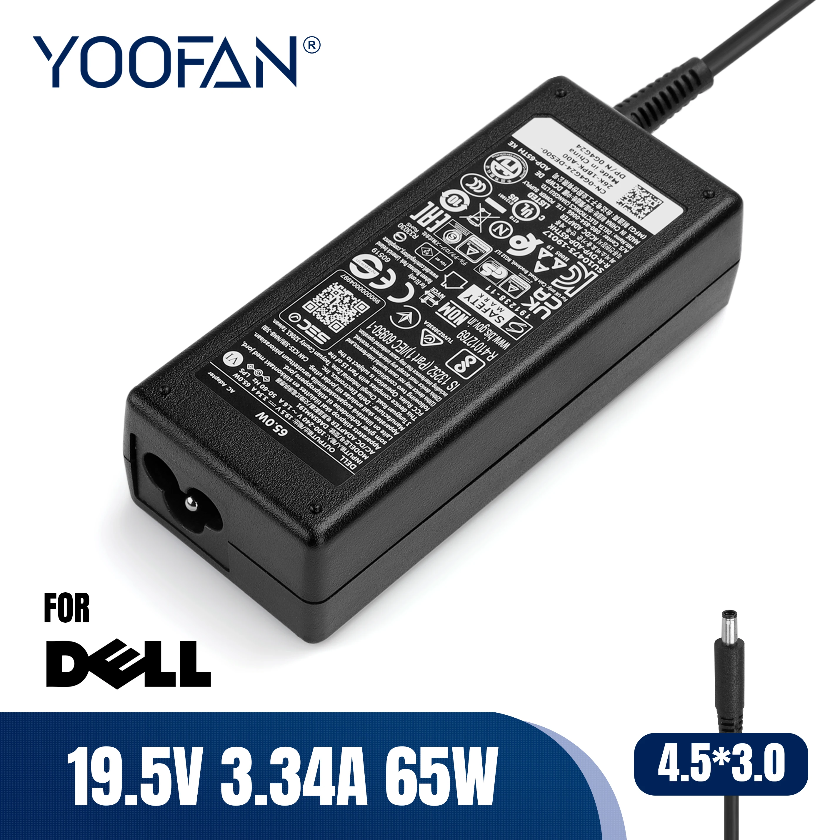 65W 19.5V 3.34A Adapter Charger (LA65NS2-01/0G6J41/MGJN9) for Dell Latitude 3410 3510 3400 3500 Vostro 5510 4.5x3.0 Power Supply