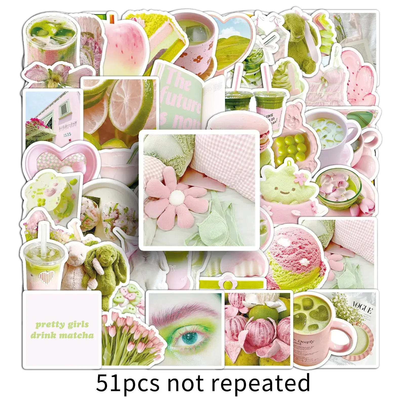 51PCS Grün INS Stil Aufkleber Kleine Frische Schöne Dekorative DIY Notebook Desktop Kunst Charge Großhandel Büro kinder Spielzeug Aufkleber