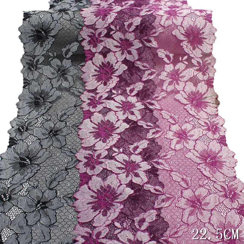 

50Yards Floral Print Stretch Lace Trim DIY Clothing Sewing Accessories Purple Black Elastic Lace for Lingerie Needle Work