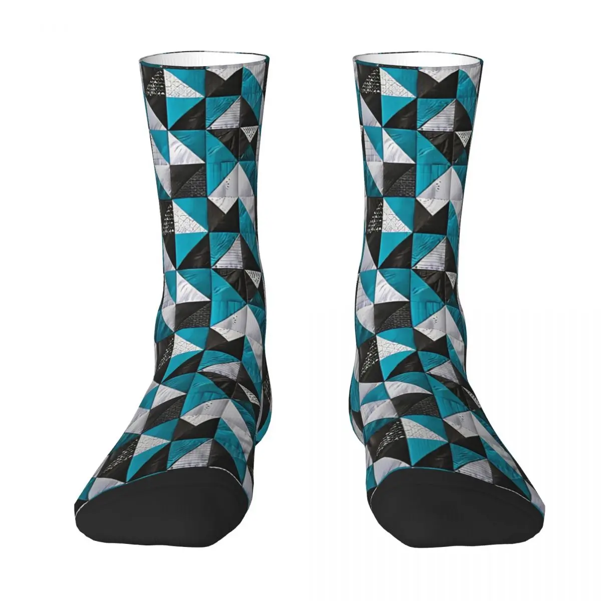 Winter Warm Cool Men's Women's Lazy Patchwork In Blue And Black Tones Socks Geometric Abstraction Breathable Middle Tube Socks