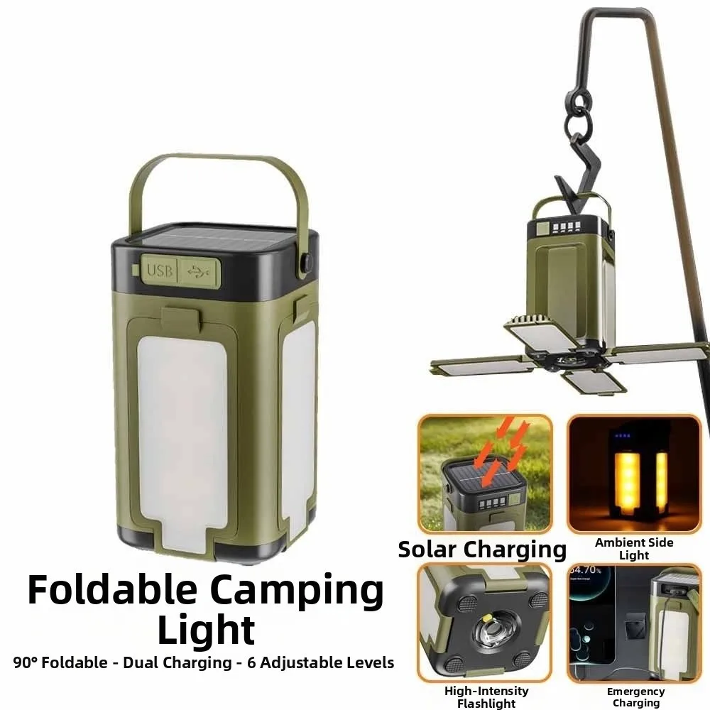 

Large Capacity Camping Lantern Solar Charging Intelligent Display Solar Camping Light with 3 Light Modes Folding