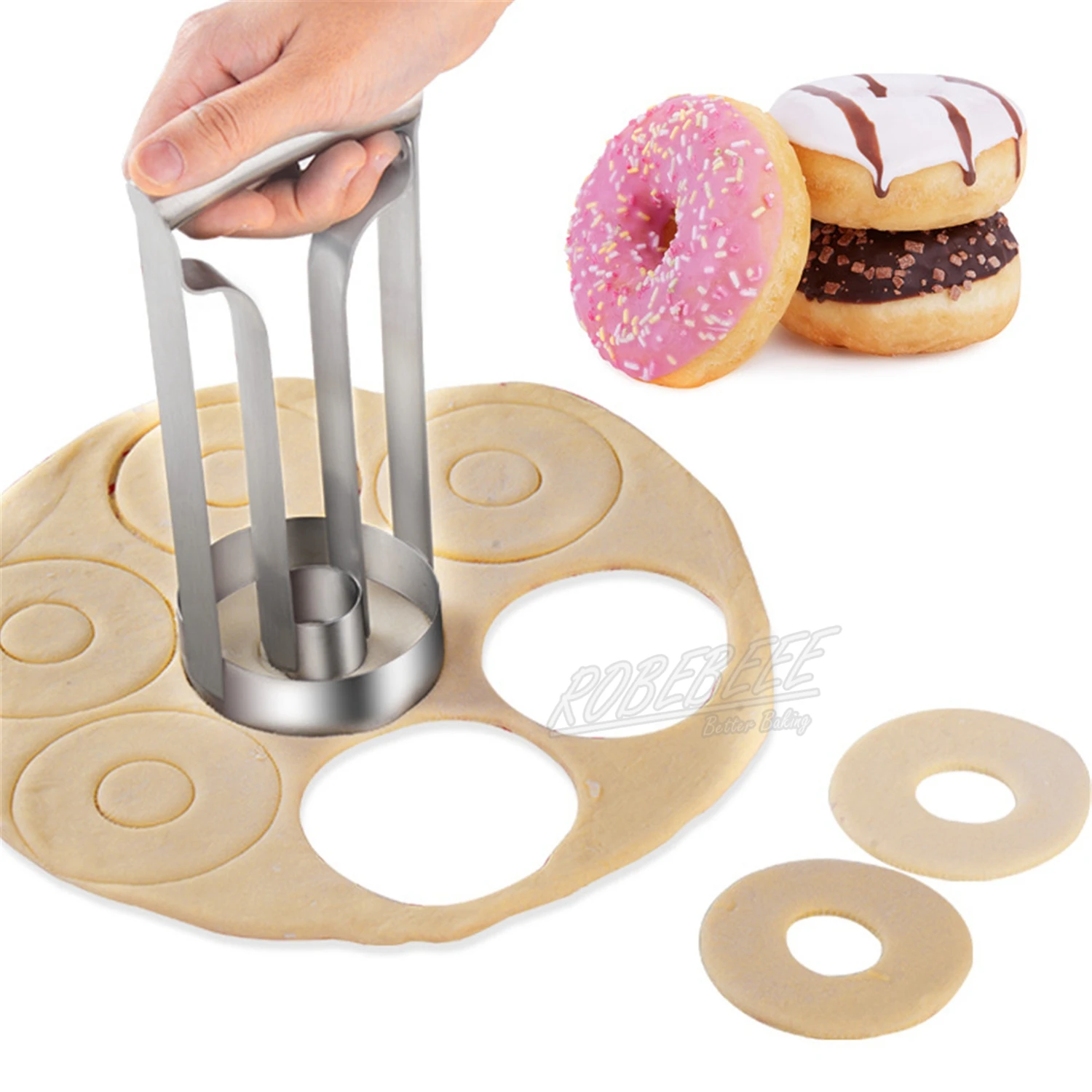 

Diameter 8cm Round Doughnut Press Mold Stainless Steel Dough Donut Cutter Cookie Biscuit Maker DIY Household Kitchen Gadgets