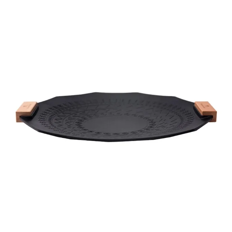 Portable BBQ Griddle Uniform Heating Round Frying Baking Pan with Anti Scald Handle Anti Slip Base for Camping Hiking Travel