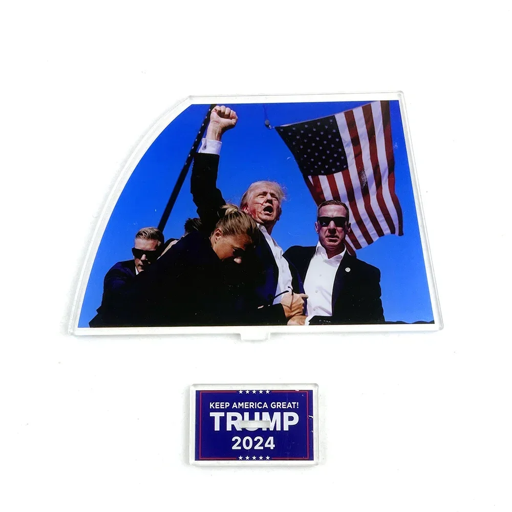 Trump Pennsylvania shooting assassination issue photo fight election 2024 MAGA America with background acrylic stand figure