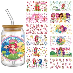 Aardbei Ontwerp Custom Waterdichte Uv Dtf Wrap Transfers 16Oz Glas Schattige Meisje Stickers Voor Libby Cups