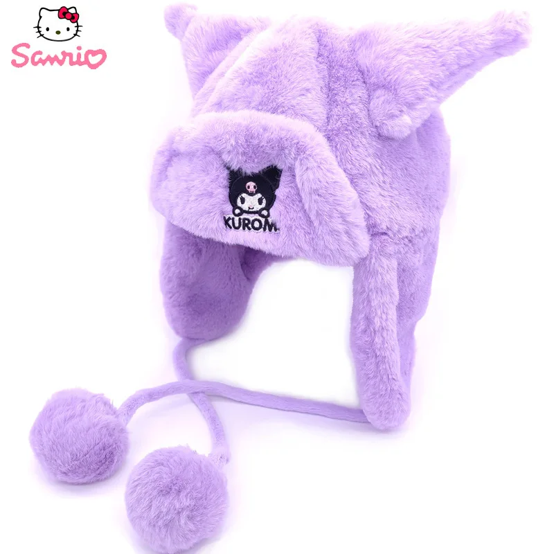 Sanrio Kuromi My Melody Cartoon Plush Windproof Girls Cute Warm Ear-protection Lei Feng Hat In Autumn And Winter Christmas Gifts